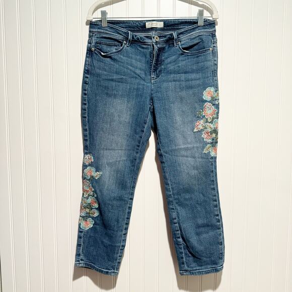 J Jill Cropped Embroidered Jeans Size 8 - Picture 1 of 5